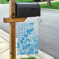 Blue Palaka Hawaiian And Japanese Garden Flag Maneki Neko And Sakura Bloom