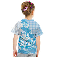 Blue Palaka Hawaiian And Japanese Kid T Shirt Maneki Neko And Sakura Bloom