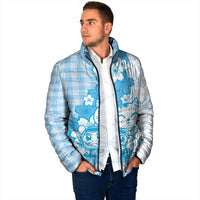 Blue Palaka Hawaiian And Japanese Padded Jacket Maneki Neko And Sakura Bloom