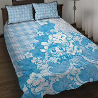 Blue Palaka Hawaiian And Japanese Quilt Bed Set Maneki Neko And Sakura Bloom