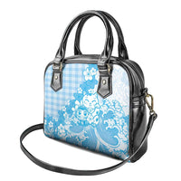 Blue Palaka Hawaiian And Japanese Shoulder Handbag Maneki Neko And Sakura Bloom