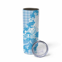 Blue Palaka Hawaiian And Japanese Skinny Tumbler Maneki Neko And Sakura Bloom