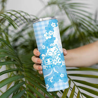 Blue Palaka Hawaiian And Japanese Skinny Tumbler Maneki Neko And Sakura Bloom