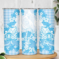 Blue Palaka Hawaiian And Japanese Skinny Tumbler Maneki Neko And Sakura Bloom