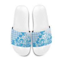 Blue Palaka Hawaiian And Japanese Slide Sandals Maneki Neko And Sakura Bloom