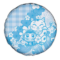 Blue Palaka Hawaiian And Japanese Spare Tire Cover Maneki Neko And Sakura Bloom