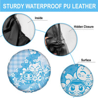 Blue Palaka Hawaiian And Japanese Spare Tire Cover Maneki Neko And Sakura Bloom