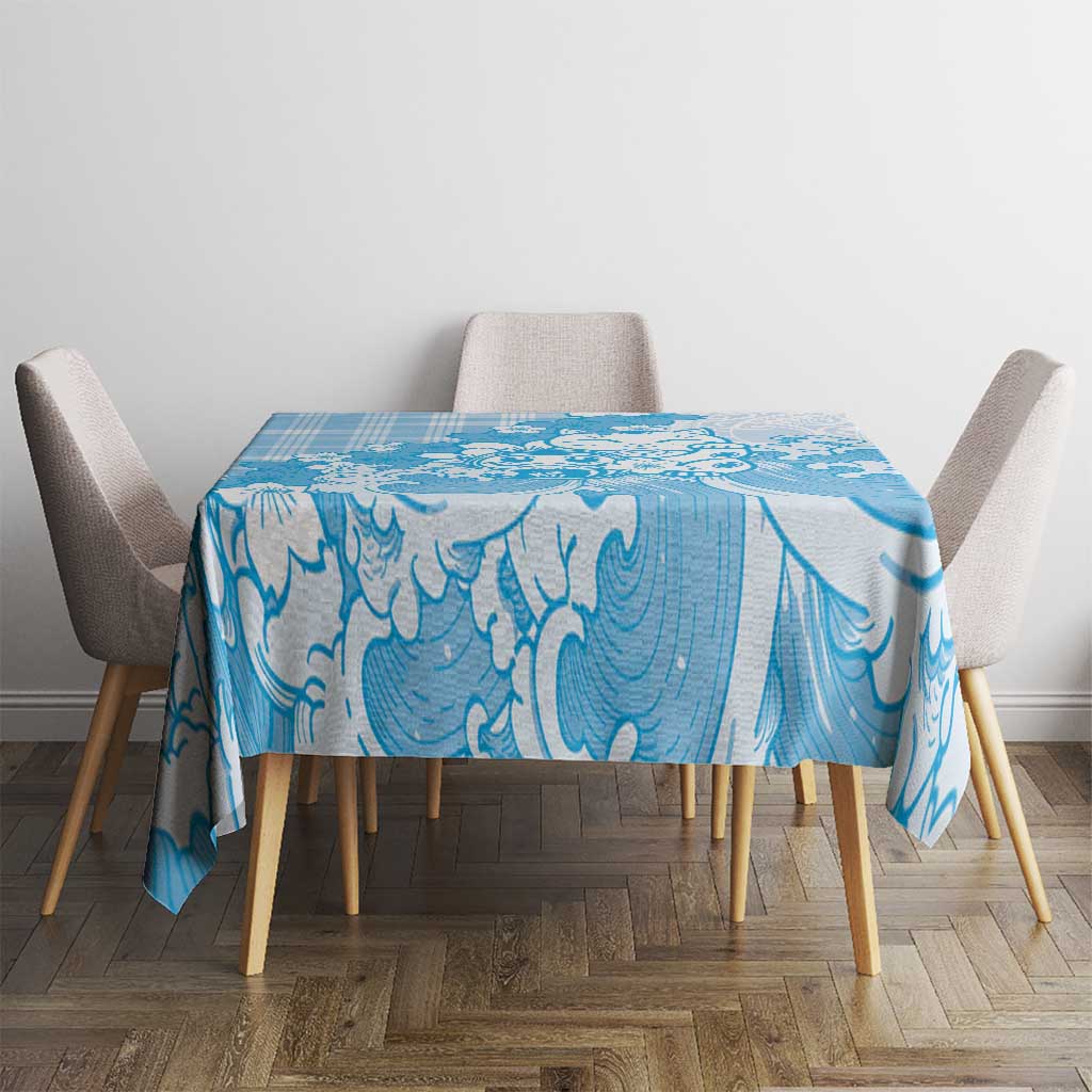 Blue Palaka Hawaiian And Japanese Tablecloth Maneki Neko And Sakura Bloom
