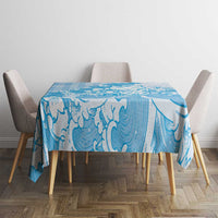 Blue Palaka Hawaiian And Japanese Tablecloth Maneki Neko And Sakura Bloom