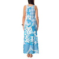 Blue Palaka Hawaiian And Japanese Tank Maxi Dress Maneki Neko And Sakura Bloom