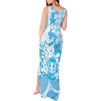 Blue Palaka Hawaiian And Japanese Tank Maxi Dress Maneki Neko And Sakura Bloom