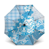 Blue Palaka Hawaiian And Japanese Umbrella Maneki Neko And Sakura Bloom