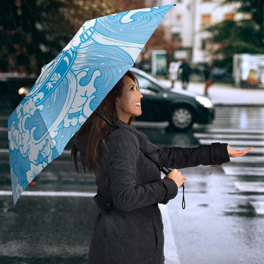Blue Palaka Hawaiian And Japanese Umbrella Maneki Neko And Sakura Bloom