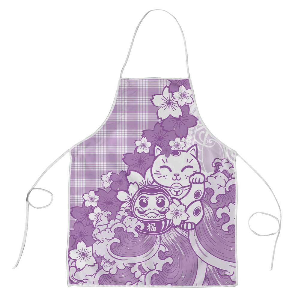 Purple Palaka Hawaiian And Japanese Apron Maneki Neko And Sakura Bloom