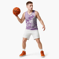 Purple Palaka Hawaiian And Japanese Basketball Jersey Maneki Neko And Sakura Bloom