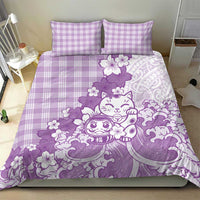 Purple Palaka Hawaiian And Japanese Bedding Set Maneki Neko And Sakura Bloom