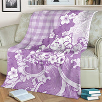 Purple Palaka Hawaiian And Japanese Blanket Maneki Neko And Sakura Bloom