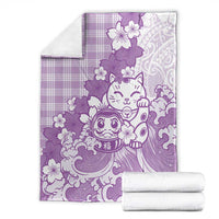 Purple Palaka Hawaiian And Japanese Blanket Maneki Neko And Sakura Bloom