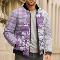 Purple Palaka Hawaiian And Japanese Bomber Puffer Jacket Maneki Neko And Sakura Bloom