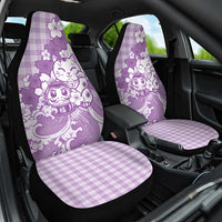 Purple Palaka Hawaiian And Japanese Car Seat Cover Maneki Neko And Sakura Bloom