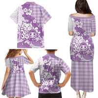 Purple Palaka Hawaiian And Japanese Family Matching Puletasi and Hawaiian Shirt Maneki Neko And Sakura Bloom DT05 - Polynesian Pride