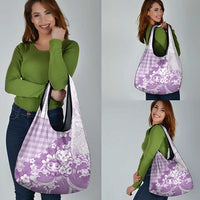 Purple Palaka Hawaiian And Japanese Grocery Bag Maneki Neko And Sakura Bloom