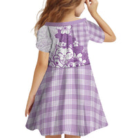Purple Palaka Hawaiian And Japanese Kid Short Sleeve Dress Maneki Neko And Sakura Bloom