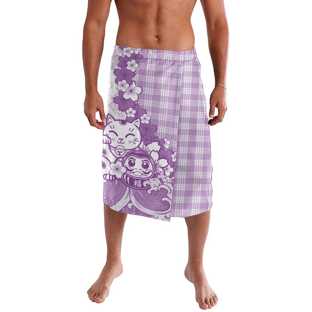 Purple Palaka Hawaiian And Japanese Lavalava Maneki Neko And Sakura Bloom