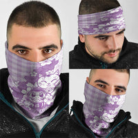 Purple Palaka Hawaiian And Japanese Neck Gaiter Maneki Neko And Sakura Bloom