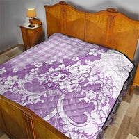 Purple Palaka Hawaiian And Japanese Quilt Maneki Neko And Sakura Bloom