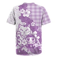 Purple Palaka Hawaiian And Japanese Rugby Jersey Maneki Neko And Sakura Bloom