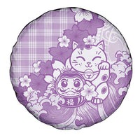 Purple Palaka Hawaiian And Japanese Spare Tire Cover Maneki Neko And Sakura Bloom