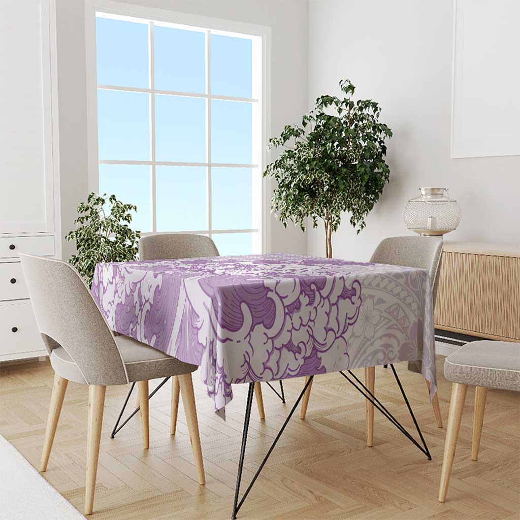 Purple Palaka Hawaiian And Japanese Tablecloth Maneki Neko And Sakura Bloom