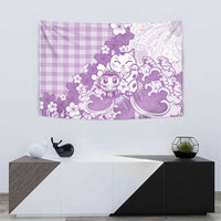Purple Palaka Hawaiian And Japanese Tapestry Maneki Neko And Sakura Bloom