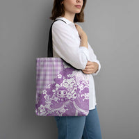 Purple Palaka Hawaiian And Japanese Tote Bag Maneki Neko And Sakura Bloom