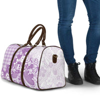 Purple Palaka Hawaiian And Japanese Travel Bag Maneki Neko And Sakura Bloom