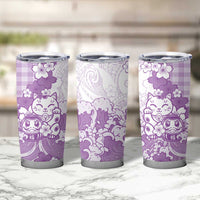 Purple Palaka Hawaiian And Japanese Tumbler Cup Maneki Neko And Sakura Bloom