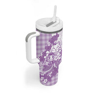 Purple Palaka Hawaiian And Japanese Tumbler With Handle Maneki Neko And Sakura Bloom