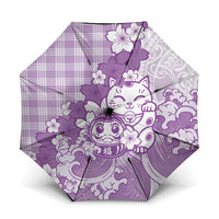 Purple Palaka Hawaiian And Japanese Umbrella Maneki Neko And Sakura Bloom