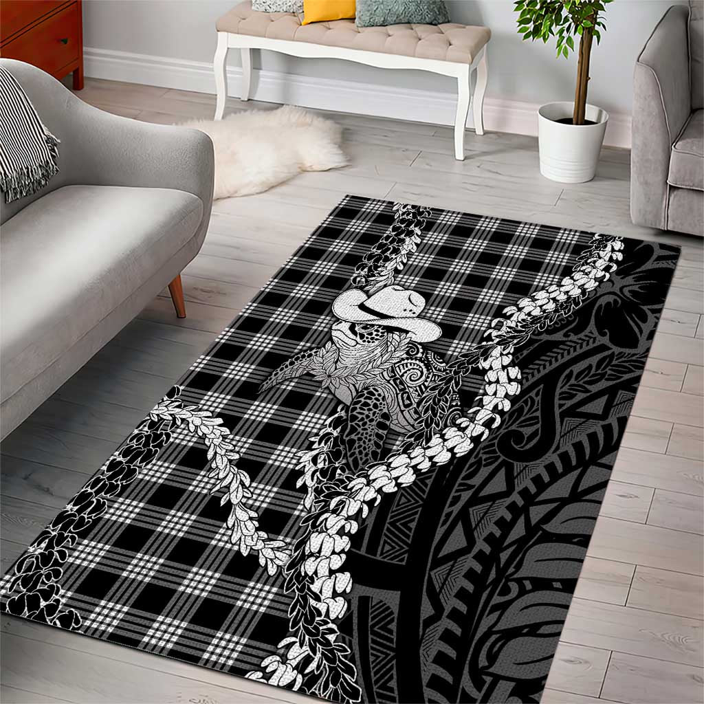 Black Hawaii Palaka Cowboy Turtle Area Rug Hawaiian Paniolo Puakenikeni Maile Lei