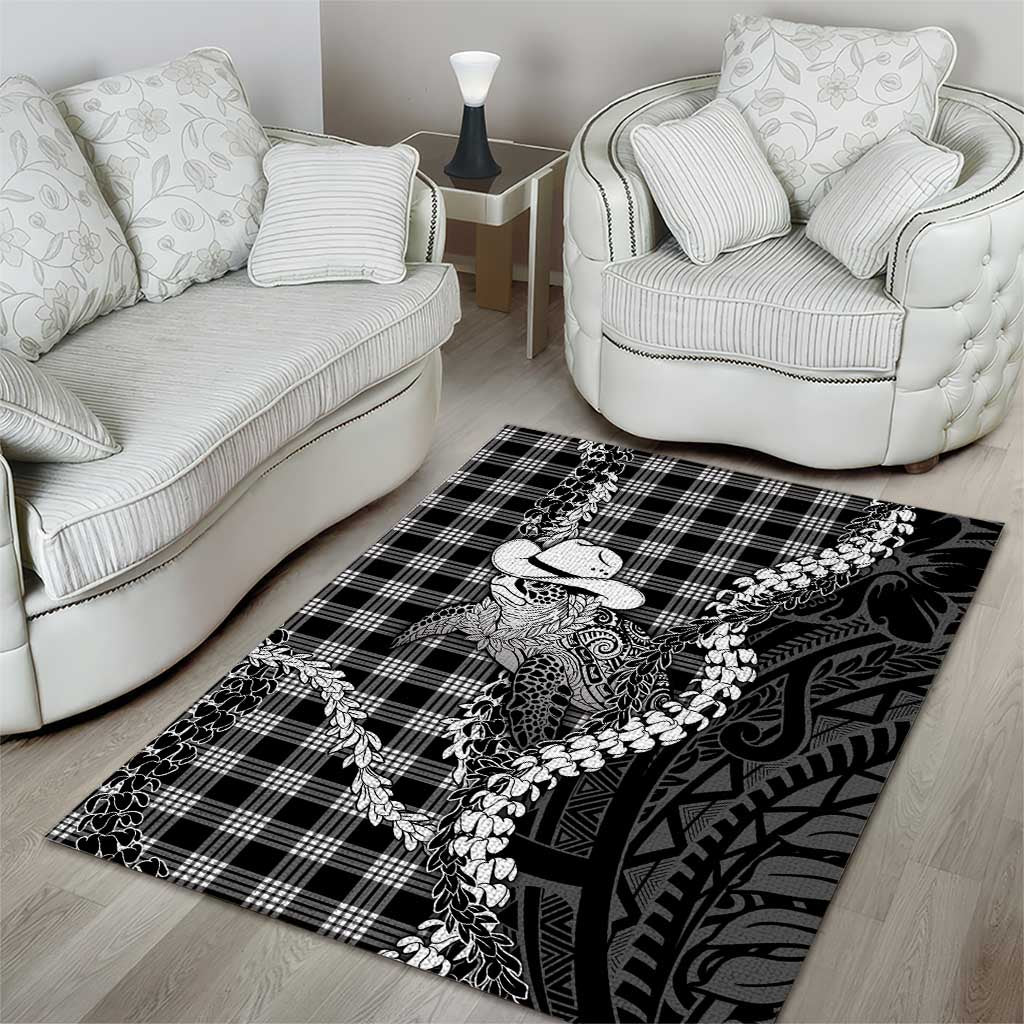 Black Hawaii Palaka Cowboy Turtle Area Rug Hawaiian Paniolo Puakenikeni Maile Lei