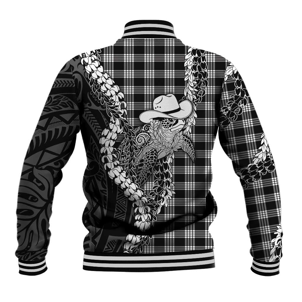 Black Hawaii Palaka Cowboy Turtle Baseball Jacket Hawaiian Paniolo Puakenikeni Maile Lei