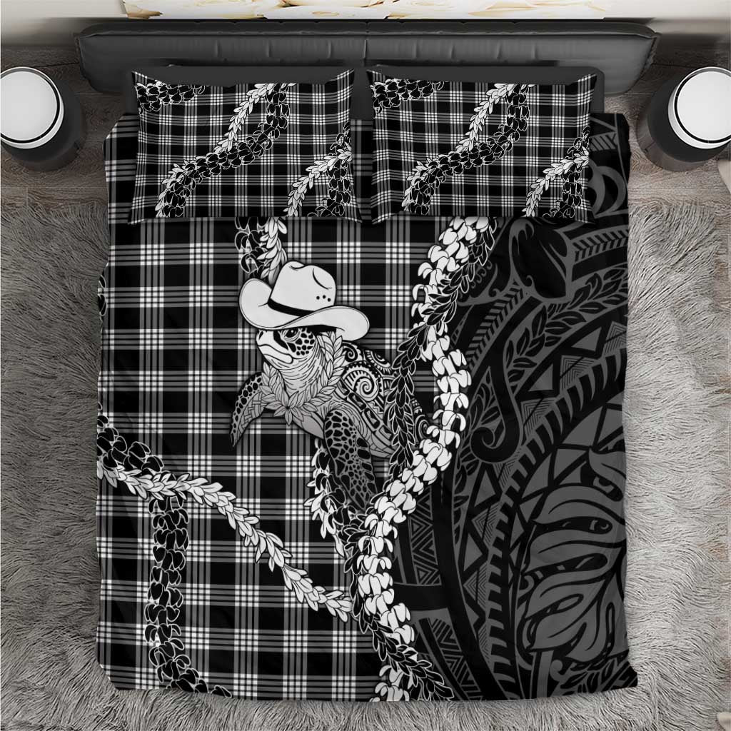 Black Hawaii Palaka Cowboy Turtle Bedding Set Hawaiian Paniolo Puakenikeni Maile Lei