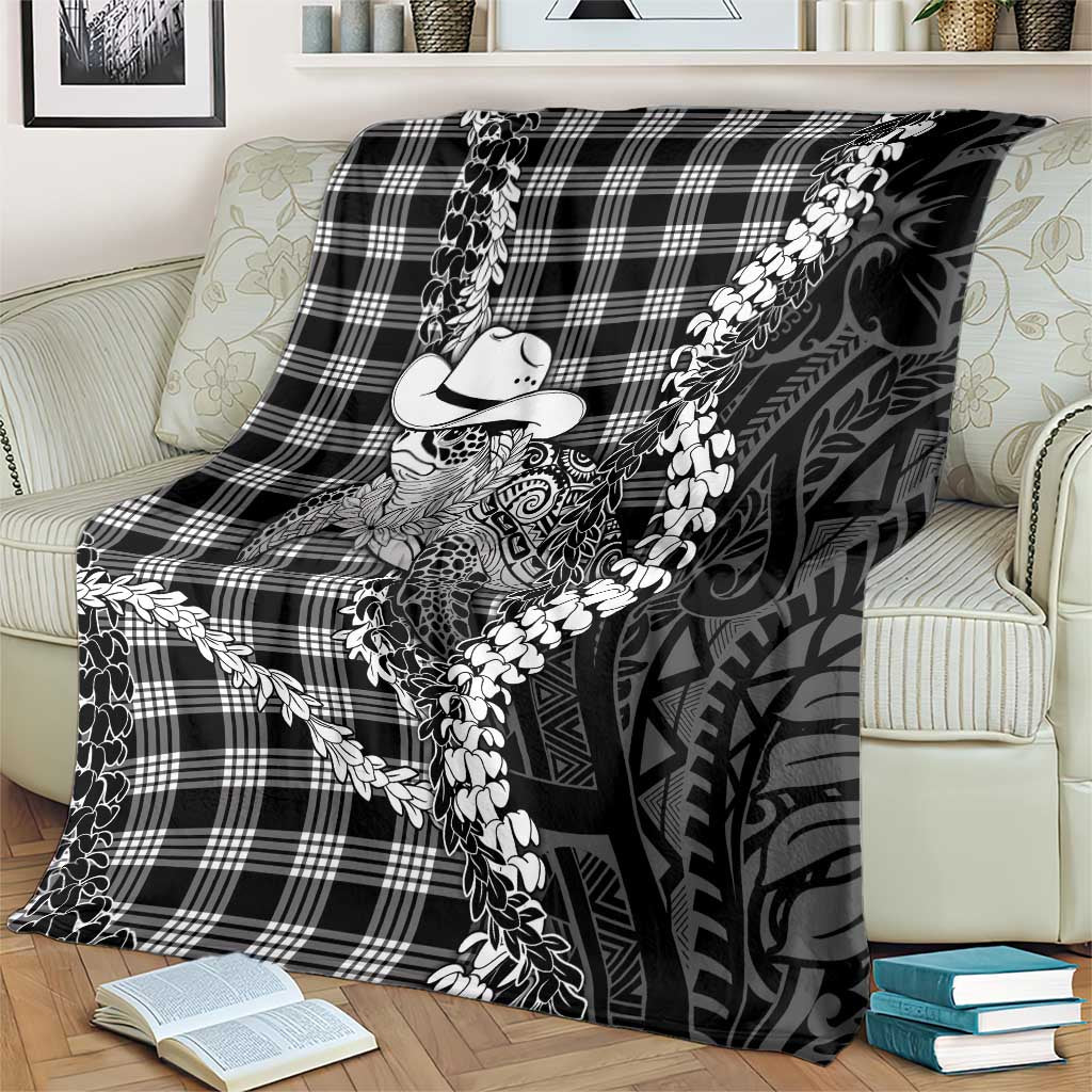 Black Hawaii Palaka Cowboy Turtle Blanket Hawaiian Paniolo Puakenikeni Maile Lei
