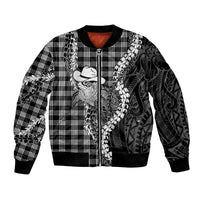 Black Hawaii Palaka Cowboy Turtle Bomber Jacket Hawaiian Paniolo Puakenikeni Maile Lei