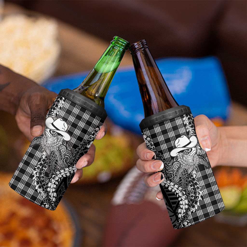 Black Hawaii Palaka Cowboy Turtle 4 in 1 Can Cooler Tumbler Hawaiian Paniolo Puakenikeni Maile Lei DT05 - Polynesian Pride