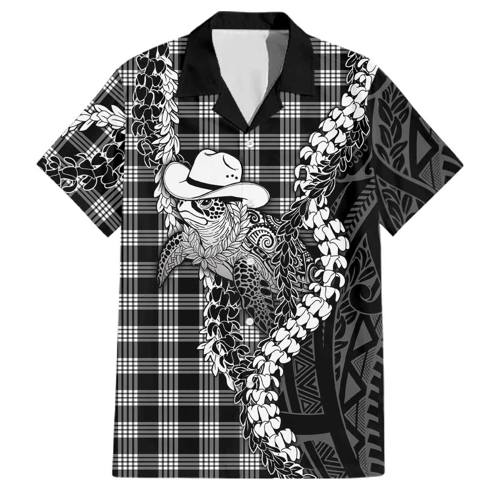 Black Hawaii Palaka Cowboy Turtle Family Matching Off Shoulder Short Dress and Hawaiian Shirt Hawaiian Paniolo Puakenikeni Maile Lei DT05 Dad's Shirt - Short Sleeve Black - Polynesian Pride