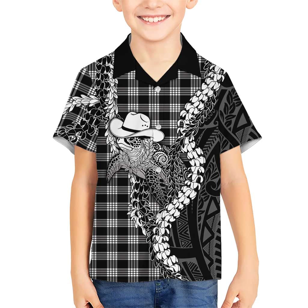 Black Hawaii Palaka Cowboy Turtle Family Matching Off Shoulder Short Dress and Hawaiian Shirt Hawaiian Paniolo Puakenikeni Maile Lei DT05 Son's Shirt Black - Polynesian Pride