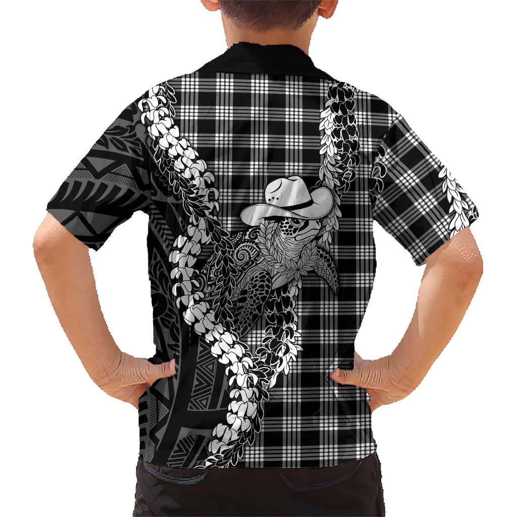 Black Hawaii Palaka Cowboy Turtle Family Matching Puletasi and Hawaiian Shirt Hawaiian Paniolo Puakenikeni Maile Lei DT05 - Polynesian Pride