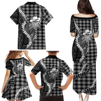 Black Hawaii Palaka Cowboy Turtle Family Matching Puletasi and Hawaiian Shirt Hawaiian Paniolo Puakenikeni Maile Lei DT05 - Polynesian Pride